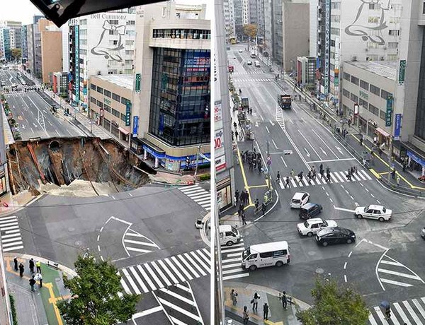 İşte Japonya Fukuoka şehrindeki bir çukuru yalnızca iki gün içerisinde böyle onarmış!
